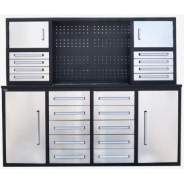 Établi de garage en acier inoxydable Steelman de 7 pi (18 tiroirs et 4 armoires) - Gris